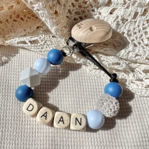 Speenkoord met naam ‘Daan' - Licht blauw / Donker blauw/ Grijs